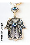 Fatımanın Eli Şeklinde Üzeri Nazar Boncuğu Camlarıyla Bezeli Metal Anahtarlık