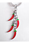 4 Kırmızı Biberden Oluşan Metal Anahtarlık