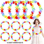 Hawaii Çiçekli Boyun Kolyesi - Renkli Tropikal Parti Leisi 12 Adet