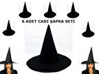 Siyah Cadı Şapkası Keçe Yetişkin Boy 6 Adet