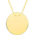 925 Ayar Gümüş Gold Yuvarlak Plaka Kolye