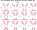 Pembe Tavşan Kostüm Seti – Taç, Papyon, Ponpon (12’li Paket)