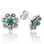 925 Ayar Gümüş Yeşil Telkari Çiçek Çivili Küpe