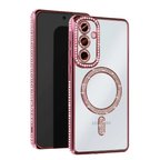 Samsung Uyumlu Galaxy S25 Kılıf Joke Simli Magneticsafe Kılıf - Pembe
