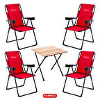 4 Adet Katlanır Kamp Sandalyesi ve Masa Seti - Rest - Kırmızı - 130 KG Taşıma