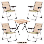 4 Adet Katlanır Kamp Sandalyesi ve Masa Seti - Rock - Sahra - Bardaklıklı - 140 KG