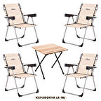4 Adet Katlanır Kamp Sandalyesi ve Masa Seti - Rock - Kapadokya - Bardaklıklı - 140 KG