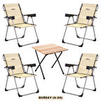 4 Adet Katlanır Kamp Sandalyesi ve Masa Seti - Rock - Buğday - Bardaklıklı - 140 KG