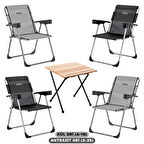 4 Adet Katlanır Kamp Sandalyesi ve Masa Seti - Rock - Kül Gri / Antrasit - Bardaklıklı - 140 KG