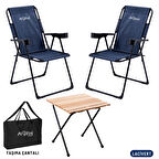 2 Adet Katlanır Kamp Sandalyesi ve Masa Seti - Rest - Taşıma Çantalı - Lacivert - 130 KG Taşıma