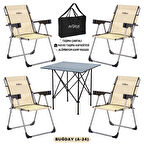 4 Adet Katlanır Kamp Sandalyesi ve Alüminyum Masa Seti - Rock Dark - Buğday - Taşıma Çantalı