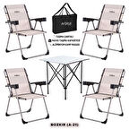 4 Adet Katlanır Kamp Sandalyesi ve Alüminyum Masa Seti - Rock Silver - Bozkır - Taşıma Çantalı