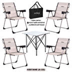 4 Adet Katlanır Kamp Sandalyesi ve Alüminyum Masa Seti - Rock Silver - Kestane - Taşıma Çantalı