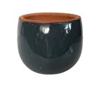 ANTRASİT RENK SIRLI EL YAPIMI KÜÇÜK BOY TOPRAK SAKSI (11*11 CM)