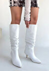 Zelya Beyaz Cilt Topuklu Çizme