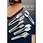 Modacar Mutfak Maşa Seti - Makarna Pasta Salata Çok Amaçlı Maşa 5 li SET 304 Paslanmaz Çelik