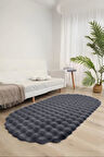 Bubble Oval Yumuşak Peluş Kaymaz Salon Oturma Odası Balkon Halısı Yolluk Antrasit