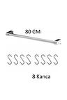 Mutfak Askılık - Banyo- Askılık Genel Amaçlı Duvar Askısı Krom 80 Cm Boru 8 Adet Askı