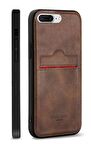 Apple iPhone 8 Plus Kartlıklı Rich Boss Lüx Deri Kılıf Koyu Kahverengi