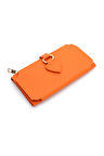 Soft Yumuşak Deri Cep Telefon Bölmeli Kalp Detaylı Trend Kadın Cüzdan Turuncu