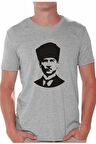 Baskılı Atatürk Kadın Erkek Unisex Bisiklet Yaka Baskılı T-shirt Siyah Beyaz Gri tshirt tişört