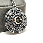 AY-YILDIZ İŞLEMELİ TELKARİ GÜMÜŞ ANAHTARLIK 