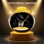 Hediye Led Işıklı Geyikli Kristal Küre Ahşap Standlı Modern Dekor Lamba