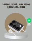 Hediye 4 Prizli 3 Usb Portlu Anahtarlı Akım Korumalı Priz