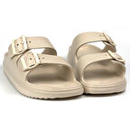 Unisex Bej Çift Tokalı Kaymaz Taban Ayarlanabilir Hafif Günlük Plaj Terlik