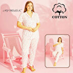 Kadın Pijama Takımı Pamuklu Geniş Beden Gömlek ve Pijama Seti (Battal Boy)