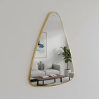 70x90 cm Modern Asimetrik Duvar Aynası – Altın Çerçeveli Dekoratif Banyo ve Salon Aynası