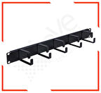 1u 19'' 5 Kancalı Metal Kancalı Yatay Kablo Organizer Siyah 