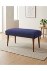 Azra Mobilya Mavi Keten Kumaş Bench Puf 90x45x46 cm Ahşap Ayaklı Demonte Modern Yatak Ucu Oturma Bankı Antre Koridor Pufu