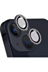 İphone 14 ve 14 Plus Siyah Uyumlu Swarovski Taşlı Kamera Lens Koruyucu Cam