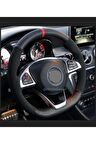 Audi A3 Uyumlu Dikmeli Direksiyon Kılıfı Alkantara Karbon Kırmızı Yüzüklü