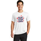 Unisex Bisiklet Yaka Baskılı Oversize T-Shirt - Beyaz