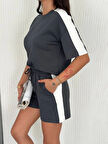 Osy Modal yumuşak dokulu Kumaş Kadın Parçalı Bisiklet Yaka T-shirt Kısa Şort İkili Takım - Antrasit