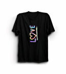Sevgililer Günü İçin Özel Tasarım Love Baskılı T-shirt - Siyah