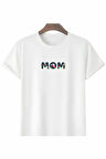 Anneler Gününe Özel Tasarım mom Çiçek Baskılı T-shirt - Beyaz