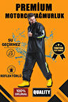 Premium Motorcu Kurye Yağmurluk Takım Su Geçirmez PVC Kumaş Reflektörlü TÜBİTAK Onaylı - Siyah