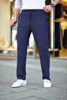 Erkek Cizgili Dokuma Krep Jogger Buggy Pantalon Rahat kalıp - Lacivert