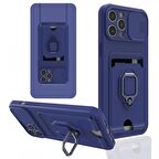 Apple iPhone 12 Pro Max Kılıf Zuma Kartvizitli Yüzüklü Boyun Askılı Silikon Kapak + Ekran Koruma