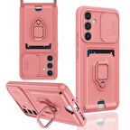 Samsung Galaxy A25 5G Kılıf Zuma Kartvizitli Yüzüklü Boyun Askılı Silikon Kapak + Ekran Koruma