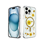 Apple iPhone 15 Pro Max Uyumlu Kılıf Daisy Simli Magsafe Silikon Kapak