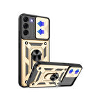 Samsung Galaxy S22 Kılıf Pars Lens Yüzüklü Silikon Magnetik Standlı Kamera Korumalı Kapak