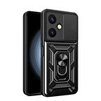 Vivo Y27 Kılıf Pars Lens Yüzüklü Silikon Magnetik Standlı Kamera Korumalı Kapak