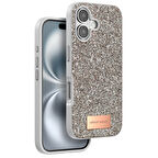 Apple İphone 16 Kılıf Bright Zarif Boncuk İşlemeli Tasarım Simli Kapak