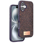 Apple İphone 16 Kılıf Bright Zarif Boncuk İşlemeli Tasarım Simli Kapak