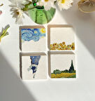 Sanat Eserleri Temalı Doğal Taş Bardak Altlığı - 4'lü Set