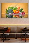 Panoramik Yatay Kanvas Duvar Tablosu Tekli Lokanta Restoran Mutfak Vejetaryen Renkli Sebze İş